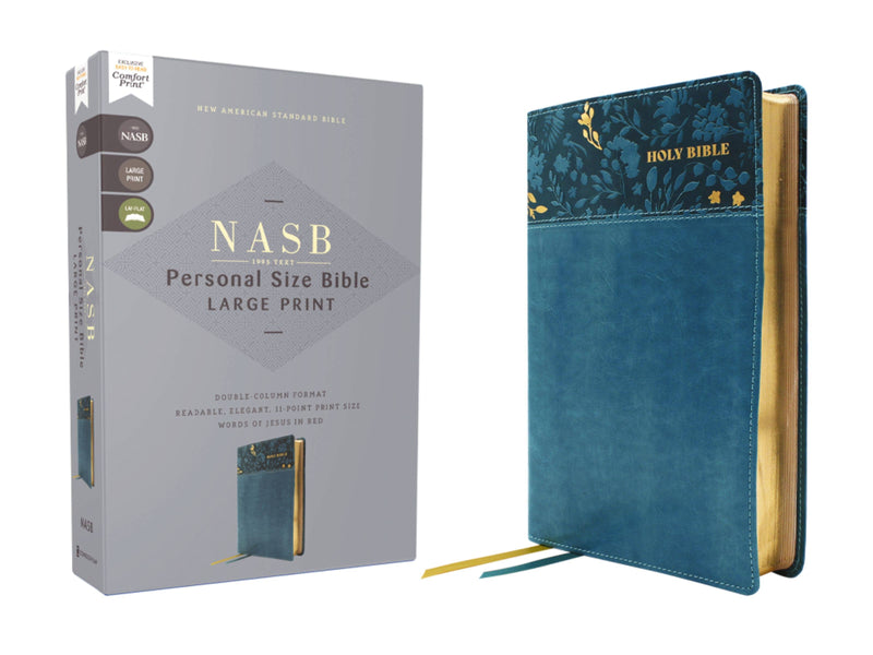 NASB Personal Size Bible Large Print Leathersoft Teal Red Le