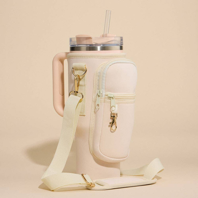 Solid Tumbler Carrier Holder Geometric Pattern Strap Crossbody Bag