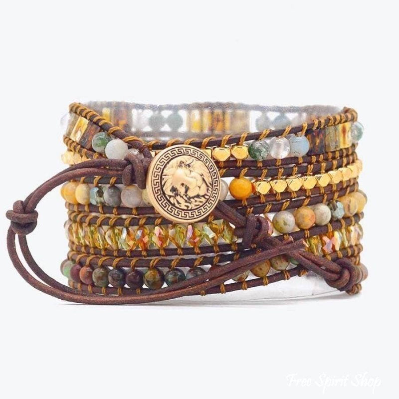 Natural Agate Moonlight & Jasper Boho Beaded Wrap Bracelet