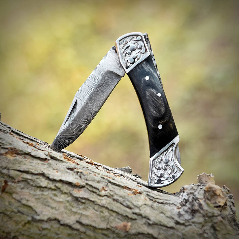 Handmade Damascus Pocket knife with sheath for Men