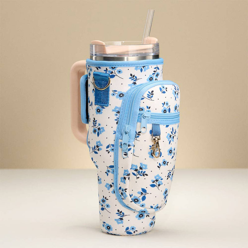 Flower Pattern Tumbler Carrier Holder Bag