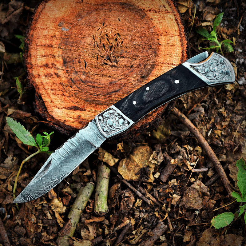 Handmade Damascus Pocket knife with sheath for Men