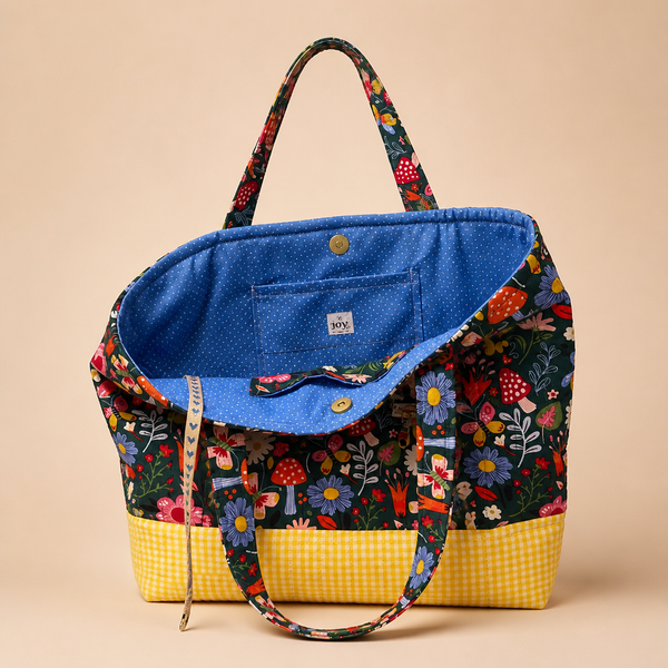 Dark green bright floral with yellow gingham base