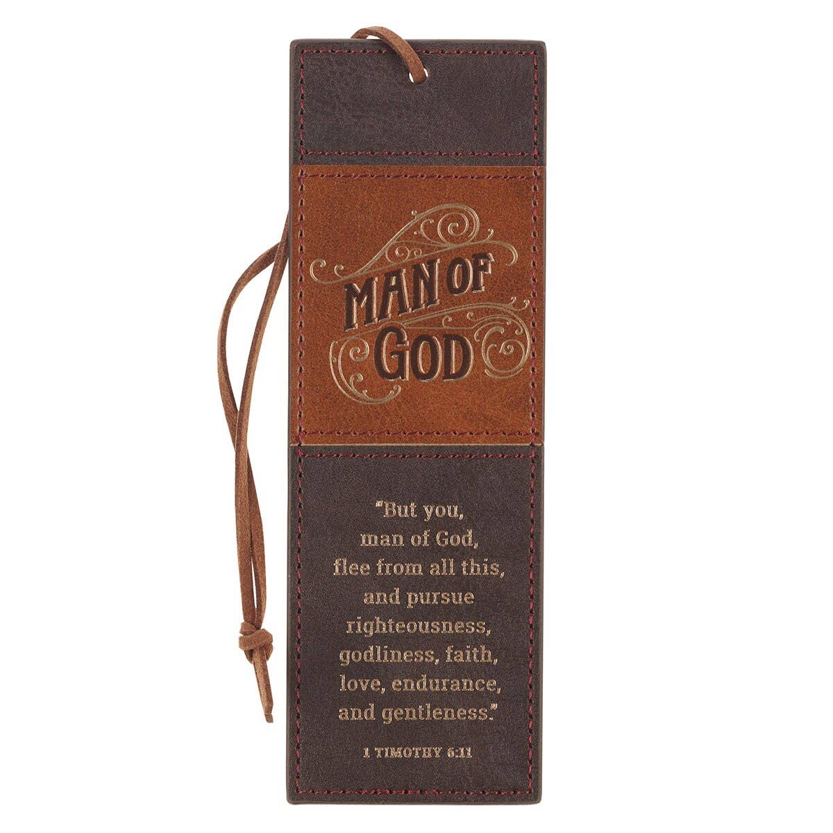 Bookmark Faux Leather Brown Man of God 1 Tim. 6:11