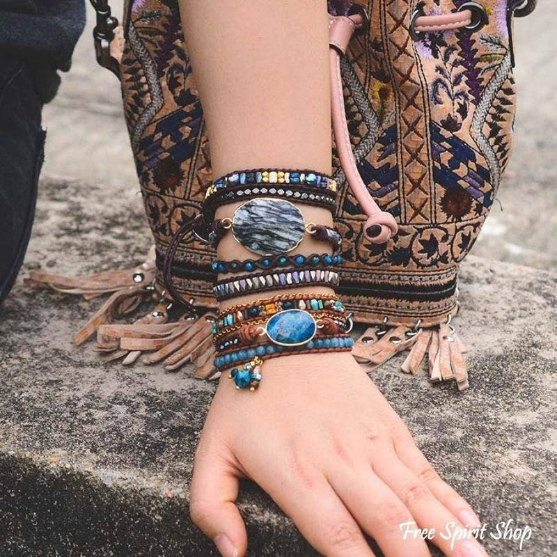 Natural Blue Apatite Gemstone Wrap Bracelet