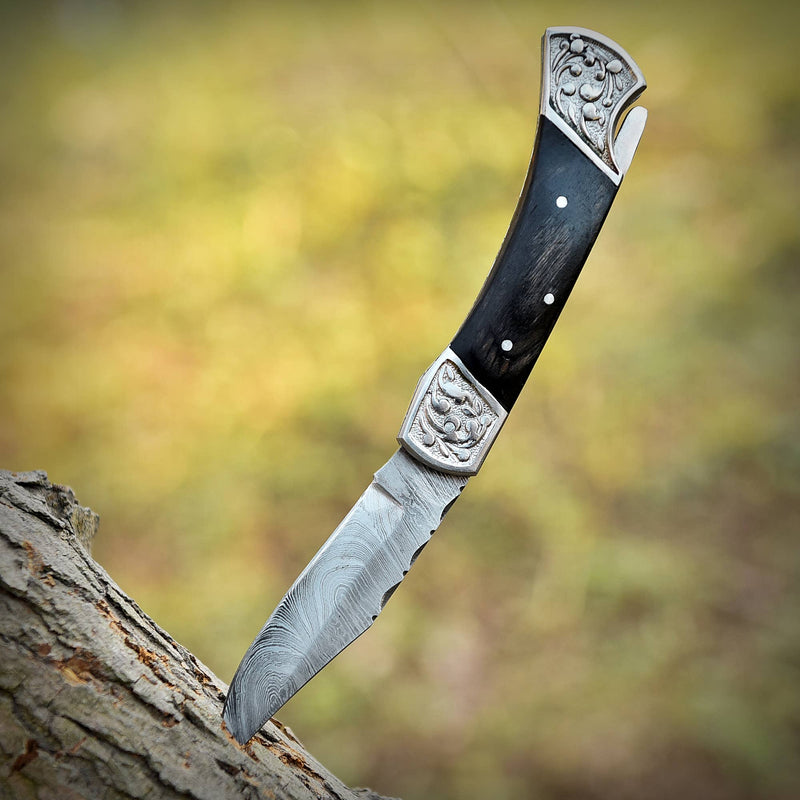 Handmade Damascus Pocket knife with sheath for Men