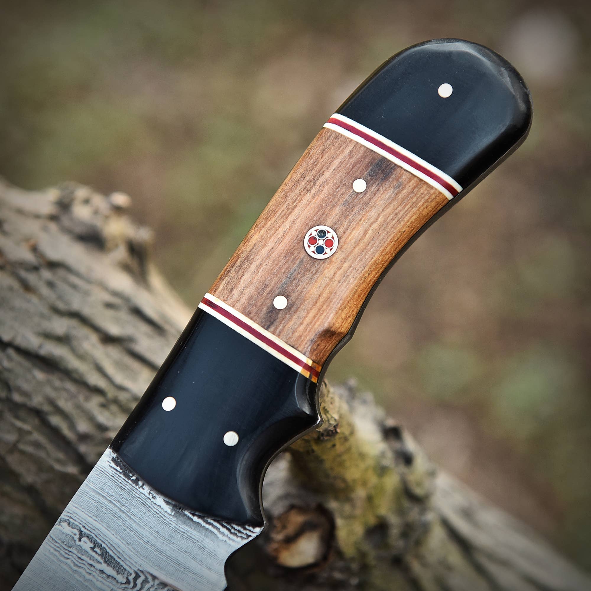 Damascus Steel Fixed Blade Hunting Knife with Wood Handle
