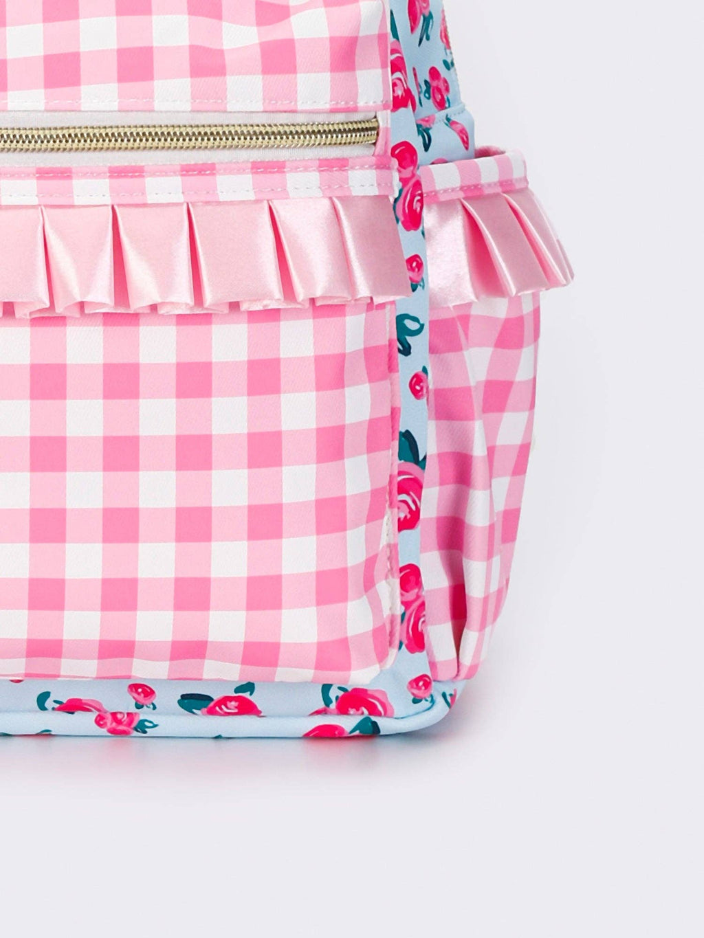 Pink Checkered Ruffle Flower Printed Backpack