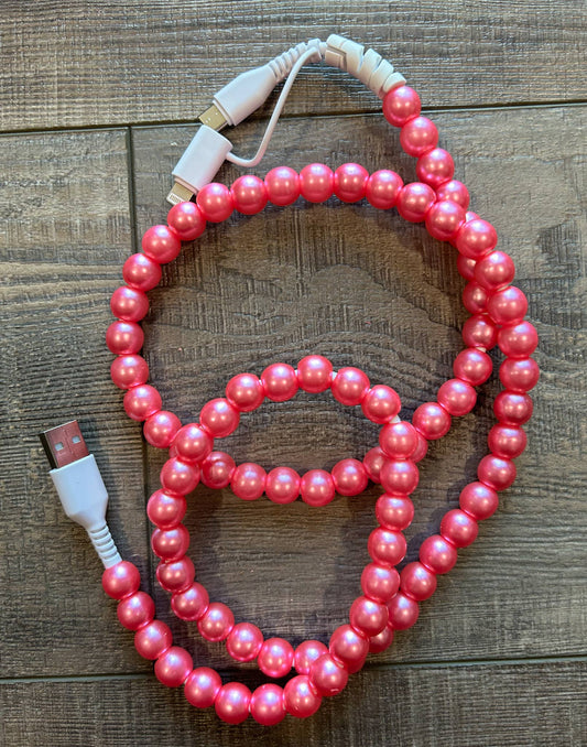 Red Beaded Phone Charger with Lightning & USB-C Cable
