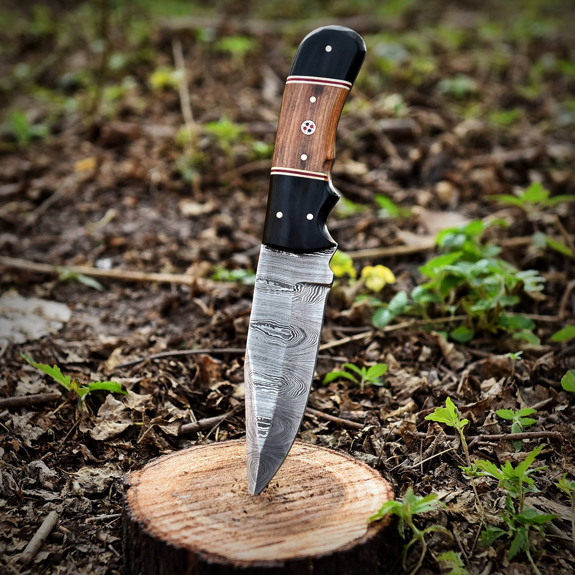 Damascus Steel Fixed Blade Hunting Knife with Wood Handle