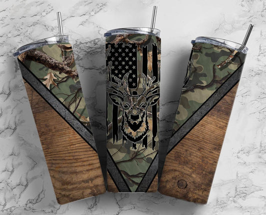 Camo Deer Hunt Tumbler, Mens 20 oz Skinny Tumbler, Dad Gift