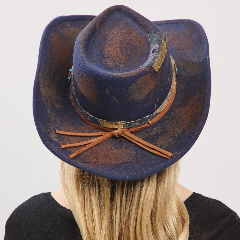 Vintage Decorative Distressed Fabric Band Rustic Cowgirl Western Fedora Hat