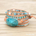 Natural Calming Amazonite Bead Wrap Bracelet, Boho Jewelry