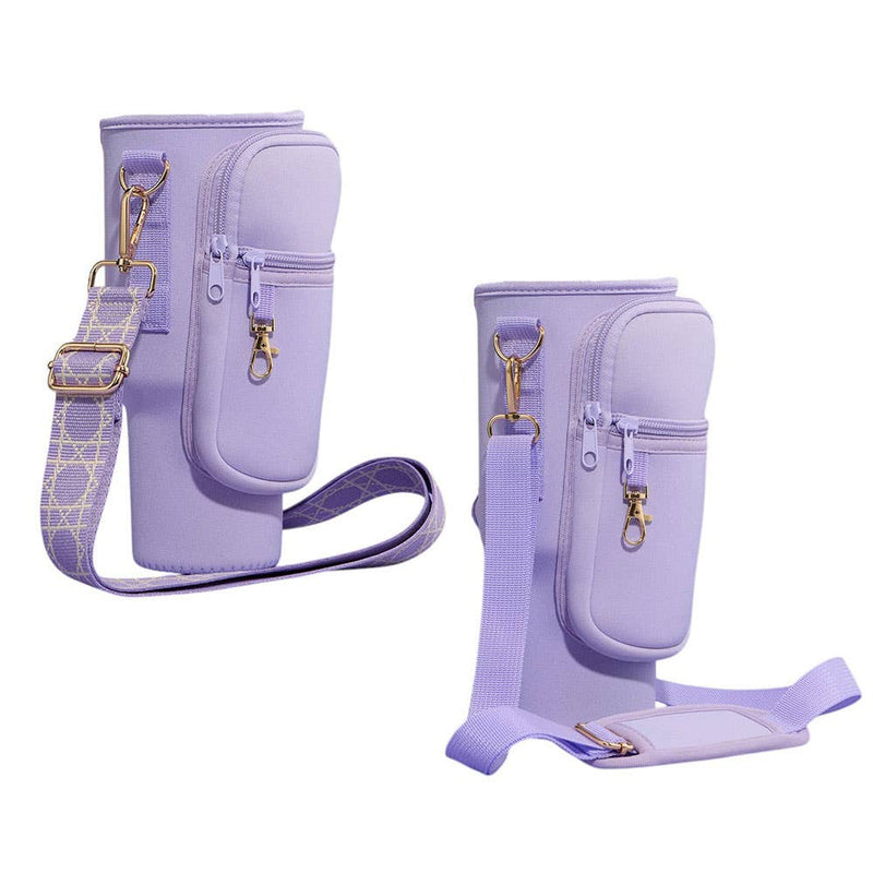 Solid Tumbler Carrier Holder Geometric Pattern Strap Crossbody Bag