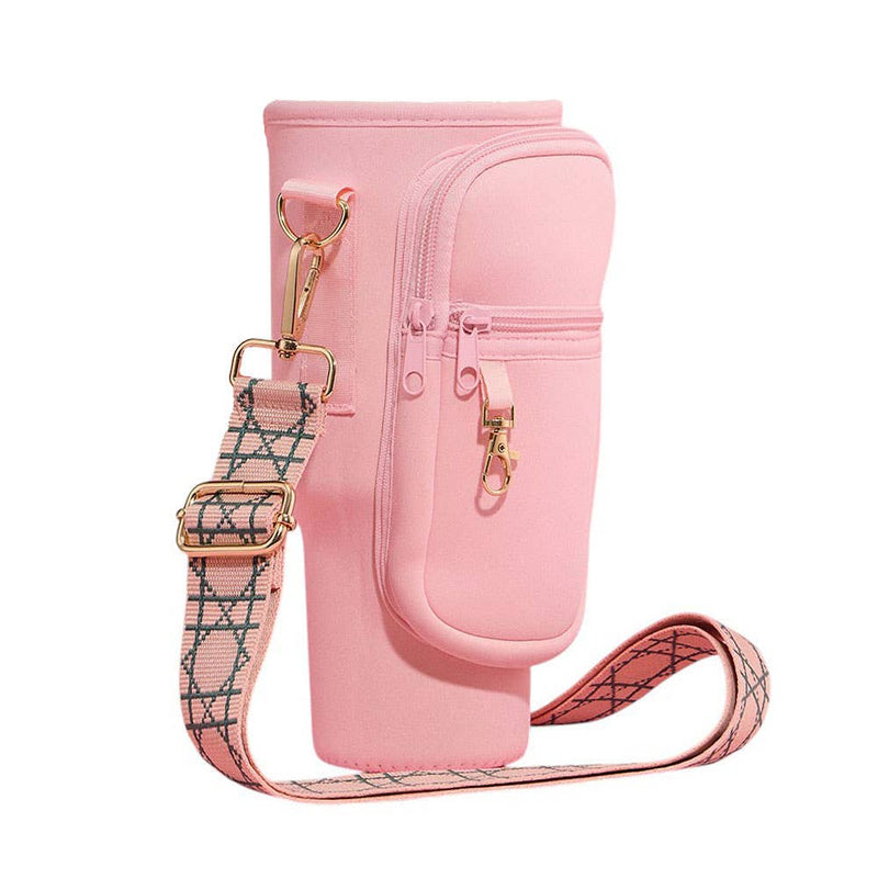 Solid Tumbler Carrier Holder Geometric Pattern Strap Crossbody Bag