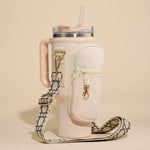 Solid Tumbler Carrier Holder Geometric Pattern Strap Crossbody Bag