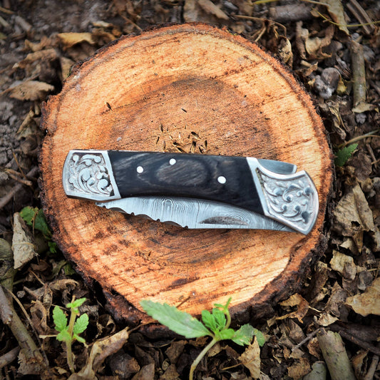 Handmade Damascus Pocket knife with sheath for Men