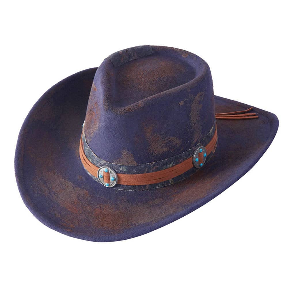 Vintage Decorative Distressed Fabric Band Rustic Cowgirl Western Fedora Hat