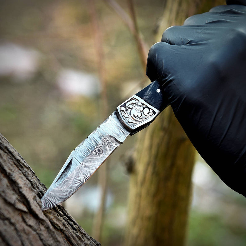 Handmade Damascus Pocket knife with sheath for Men