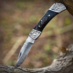 Handmade Damascus Pocket knife with sheath for Men