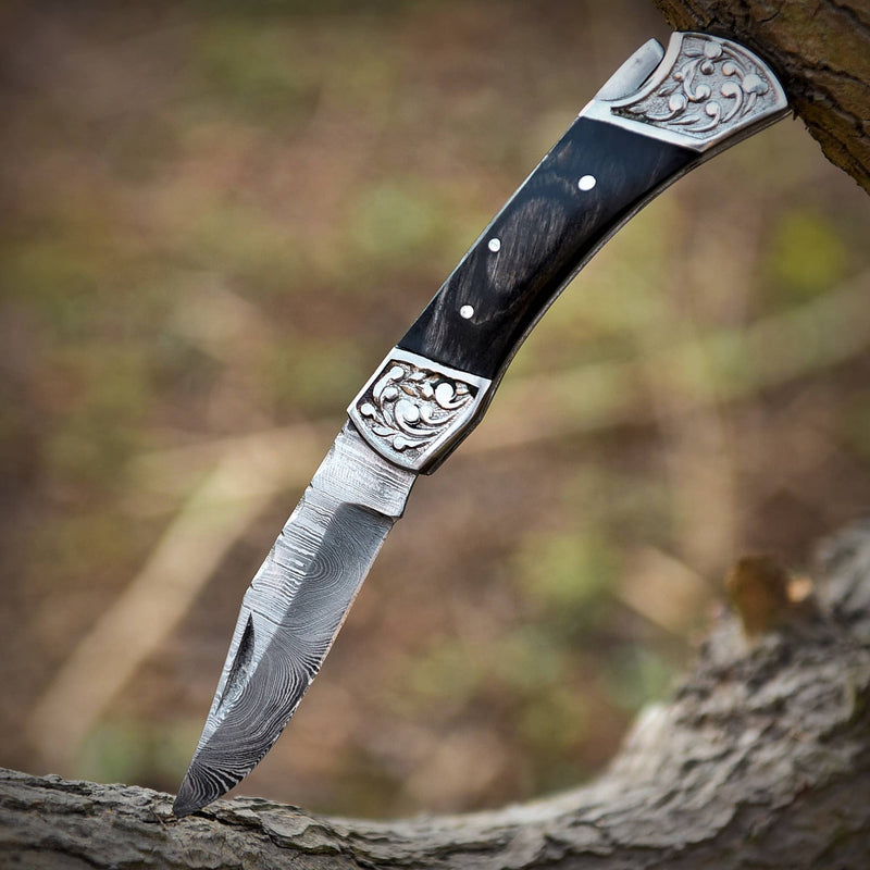 Handmade Damascus Pocket knife with sheath for Men