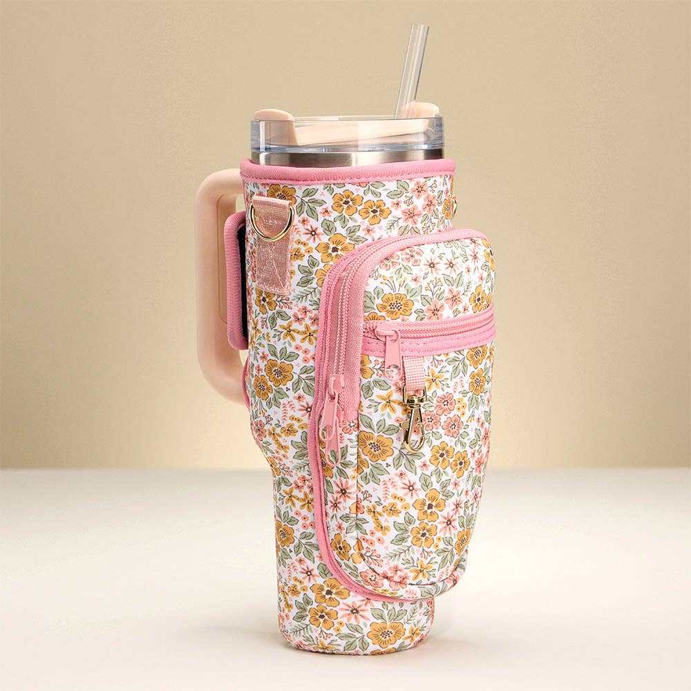 Flower Pattern Tumbler Carrier Holder Bag