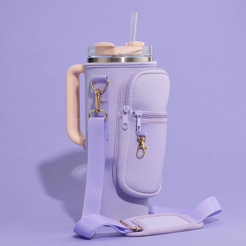 Solid Tumbler Carrier Holder Geometric Pattern Strap Crossbody Bag