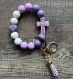 He is Risen Floral Cross Wristlet Keychain
