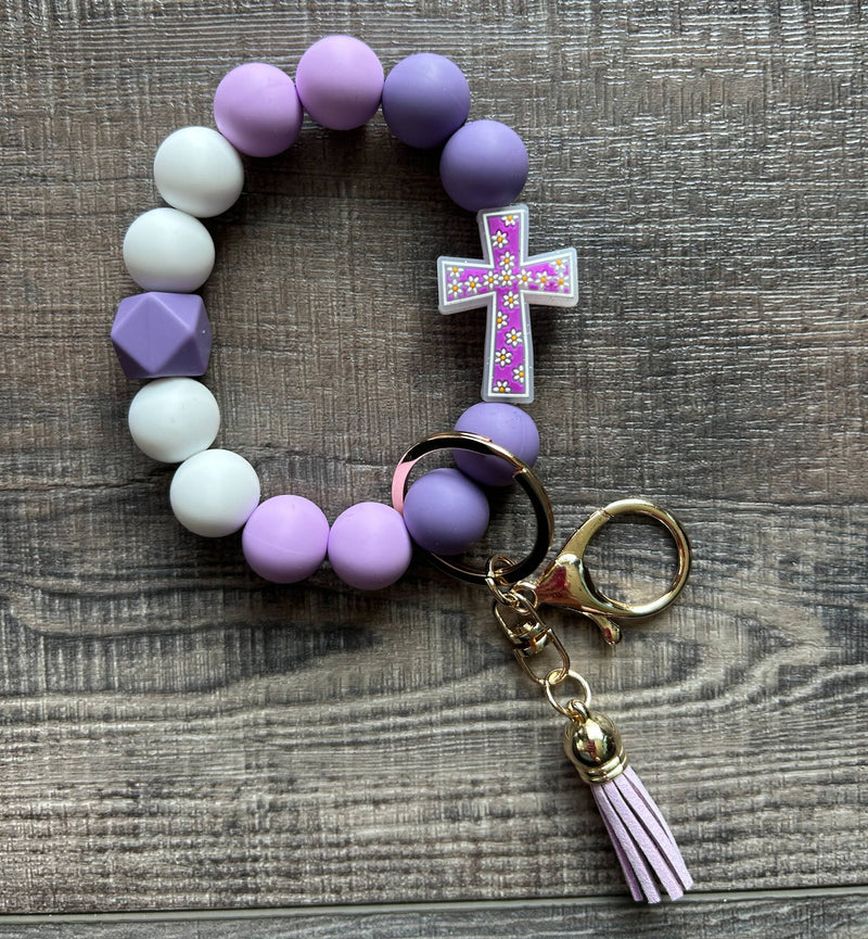 He is Risen Floral Cross Wristlet Keychain