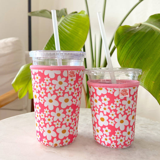 Coffee Cup Cover - Pink Daisy - Iced Drink Sleeve