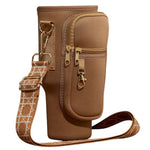Solid Tumbler Carrier Holder Geometric Pattern Strap Crossbody Bag