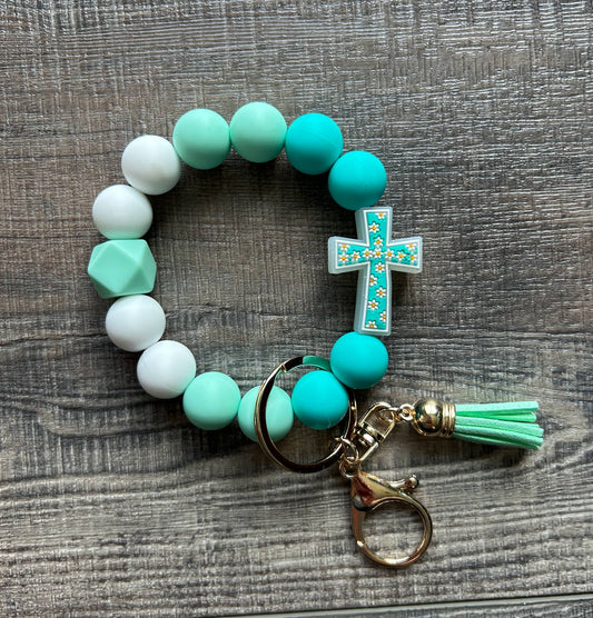 He is Risen Floral Cross Wristlet Keychain