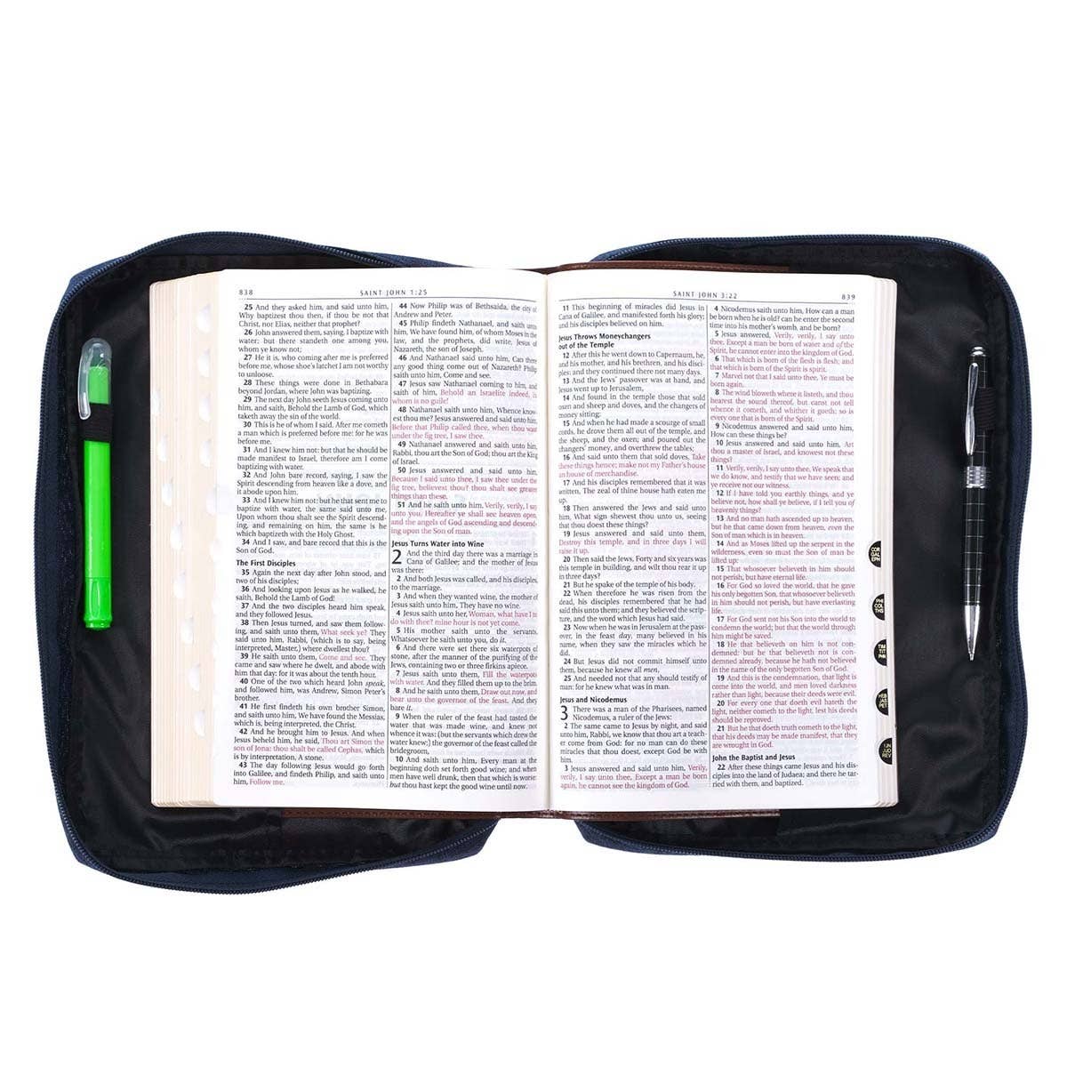 Bible Cover Value Navy/Floral Printed Let Love 1 Cor. 16:14