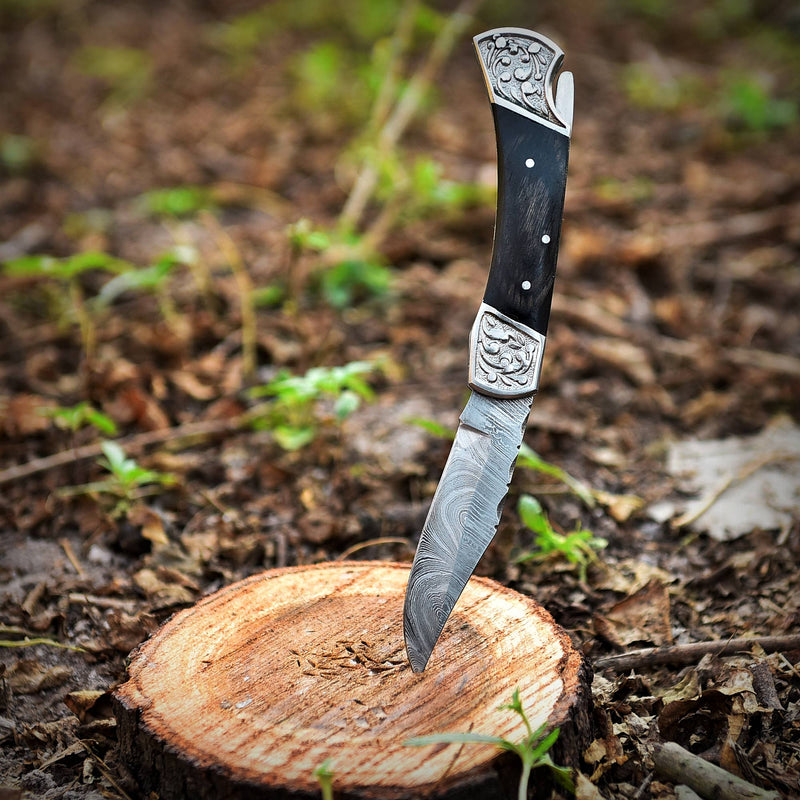 Handmade Damascus Pocket knife with sheath for Men