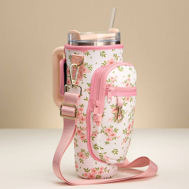 Flower Pattern Tumbler Carrier Holder Bag