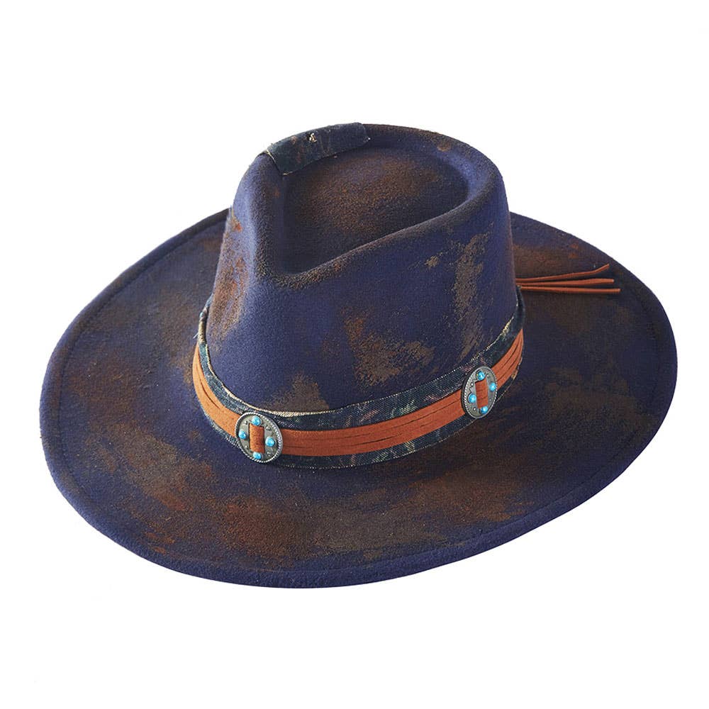 Vintage Decorative Distressed Fabric Band Rustic Cowgirl Western Fedora Hat