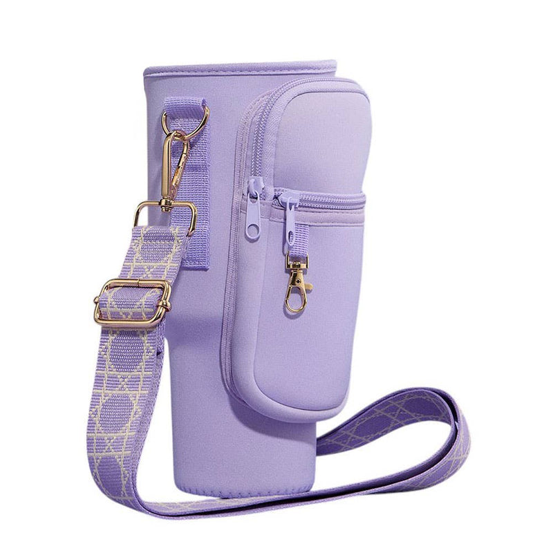 Solid Tumbler Carrier Holder Geometric Pattern Strap Crossbody Bag