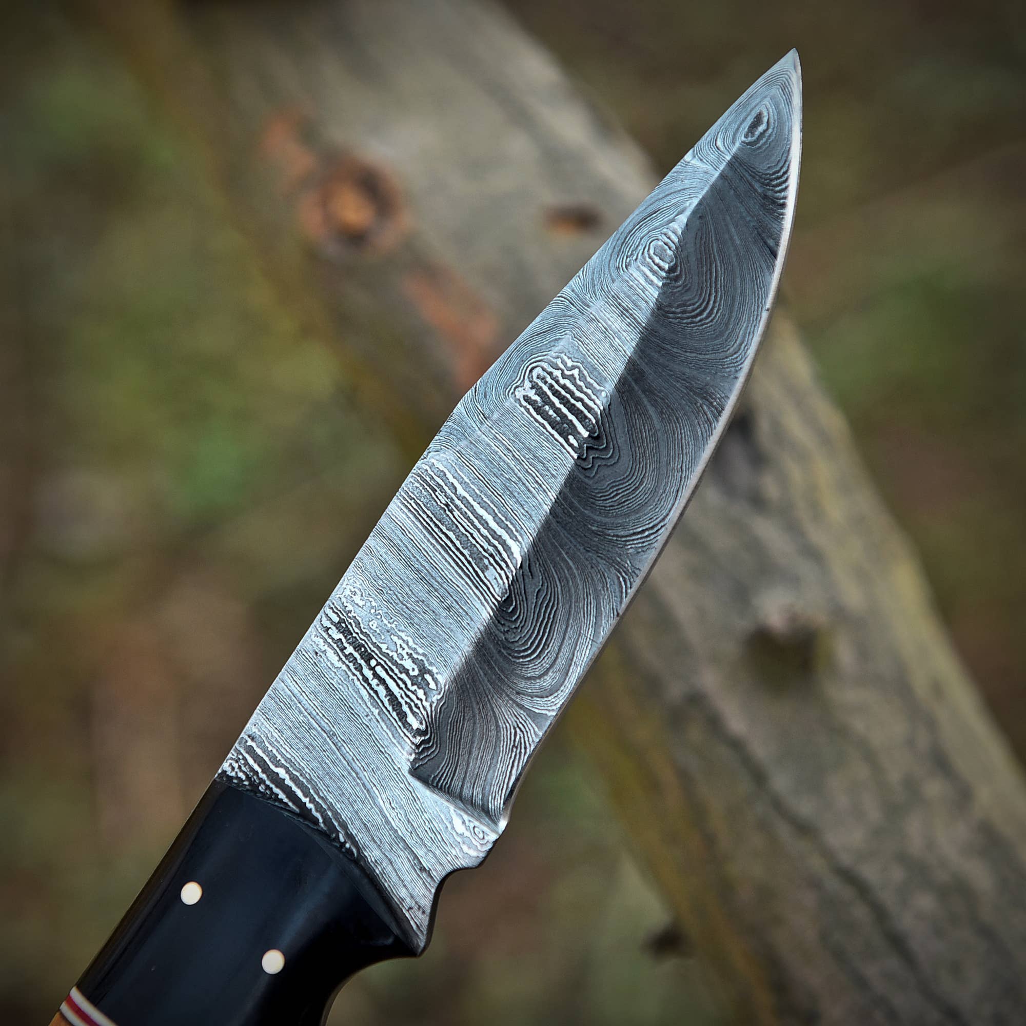 Damascus Steel Fixed Blade Hunting Knife with Wood Handle