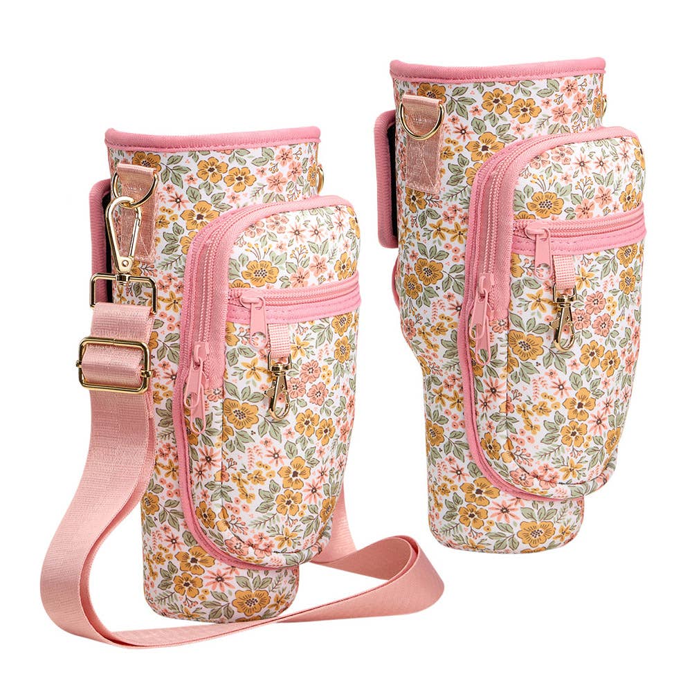 Flower Pattern Tumbler Carrier Holder Bag