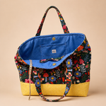Dark green bright floral with yellow gingham base