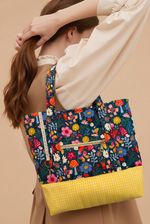Dark green with bright floral and yellow gingham base