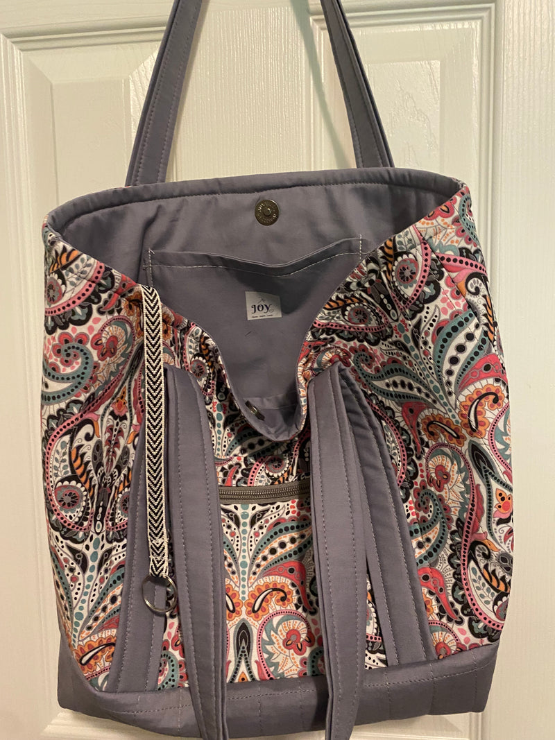 Multi color paisley with gray base.